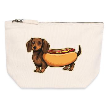 Süßer Dackel Hot-Dog-Brötchen-Aufkleber - Canvas Reißverschluss-Täschchen (12 x 13 cm) - Naturweiß - Vorne