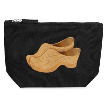 Two Dutch wooden shoes also called clogs - Canvas Zip Pouch 12 x 13 cm - black - Front