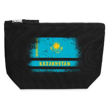 Design de drapeau vintage du Kazakhstan - Pochette zippée en toile 12 x 13 cm - noir - Devant
