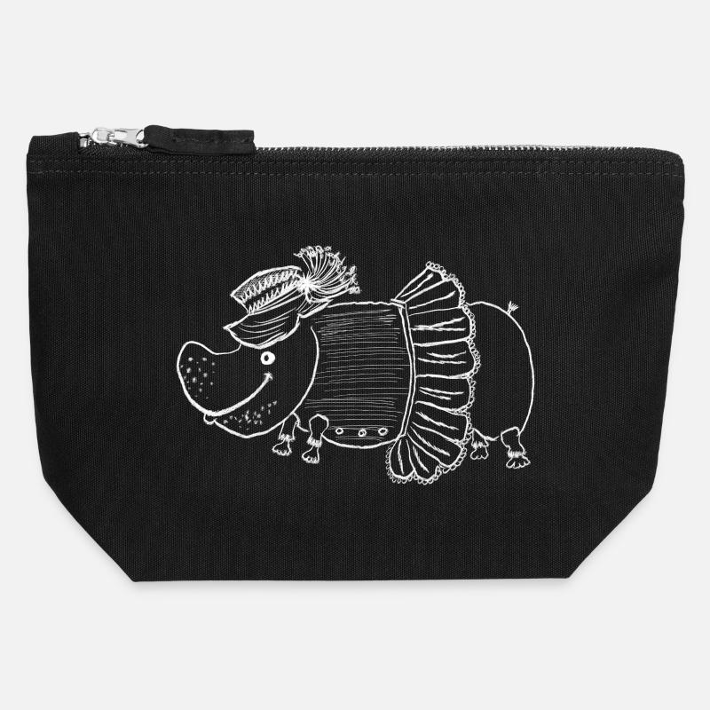 Dame hippopotame avec chapeau et robe - Pochette zippée en toile 12 x 13 cm - noir