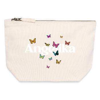 Schöner Mädchenname mit Schmetterlingen ANGELIKA - Canvas Reißverschluss-Täschchen (12 x 13 cm) - Naturweiß - Vorne