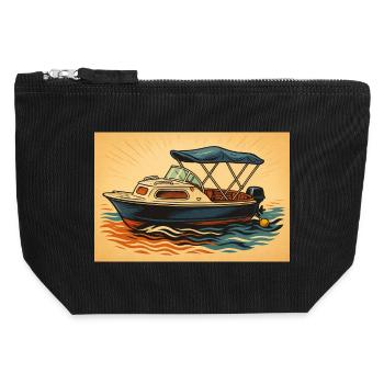 Ambiance de vacances en bateau à moteur - Pochette zippée en toile 12 x 13 cm - noir - Devant