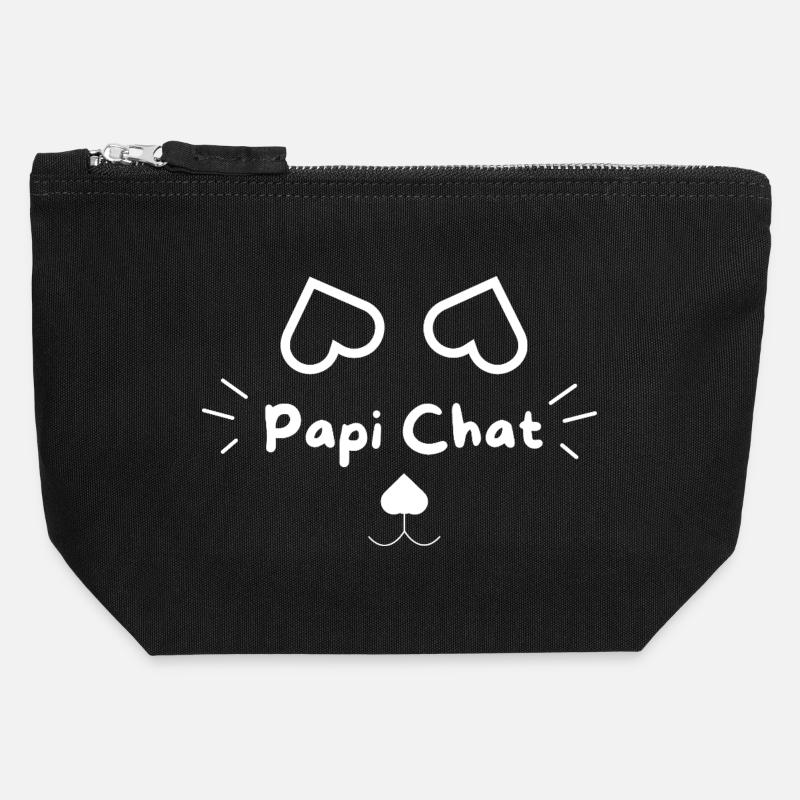 Papi Chat - Pochette zippée en toile 12 x 13 cm - noir