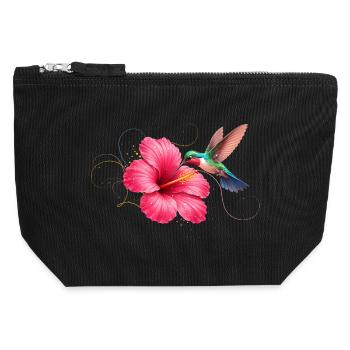 Kolibri an Hibiskusblüte  - Canvas Reißverschluss-Täschchen (12 x 13 cm) - Schwarz - Vorne