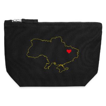 Carte de l’Ukraine - Design minimaliste doré - Pochette zippée en toile 12 x 13 cm - noir - Devant