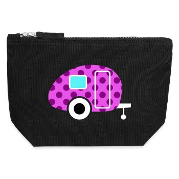 Caravan Wohnwagen rose Dots Punkte Camper Rétro - Pochette zippée en toile 12 x 13 cm - noir - Devant