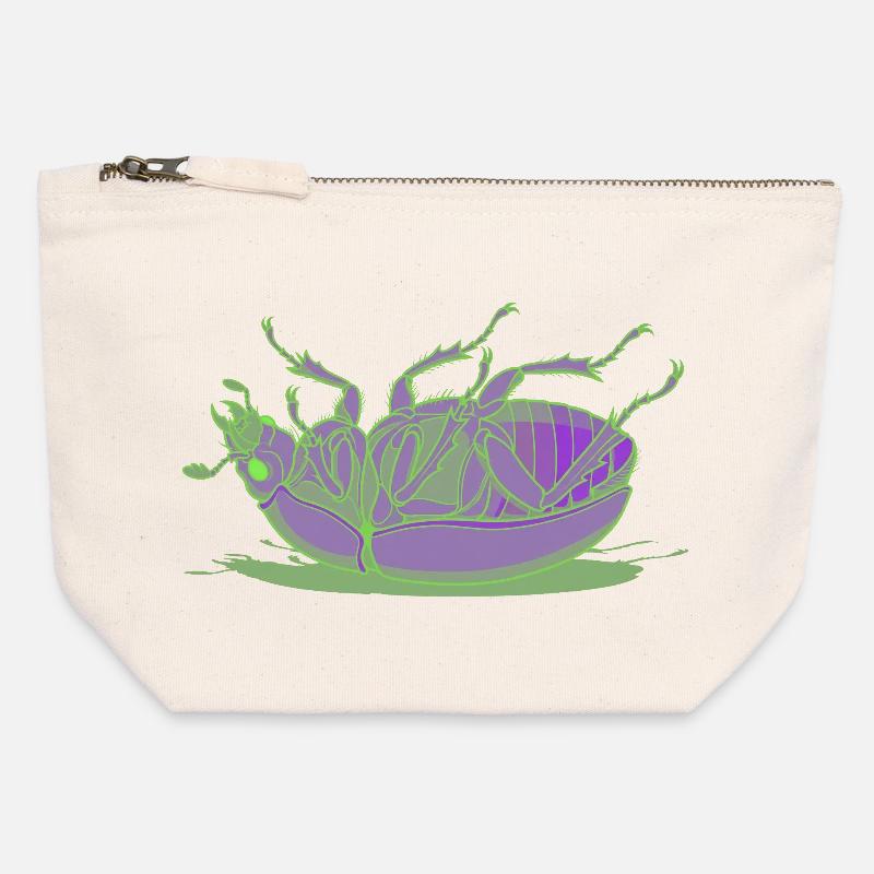 Insecte vert néon violet - Pochette zippée en toile 12 x 13 cm - blanc naturel