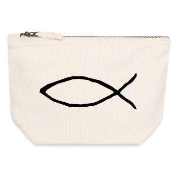 Christlicher Fisch - Canvas Reißverschluss-Täschchen (12 x 13 cm) - Naturweiß - Vorne