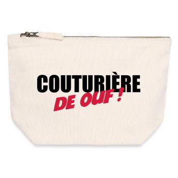 Couturière de ouf - Pochette zippée en toile 12 x 13 cm - blanc naturel - Devant