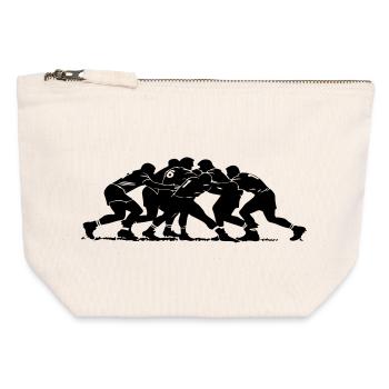 Silhouette de mêlée de rugby - Pochette zippée en toile 12 x 13 cm - blanc naturel - Devant