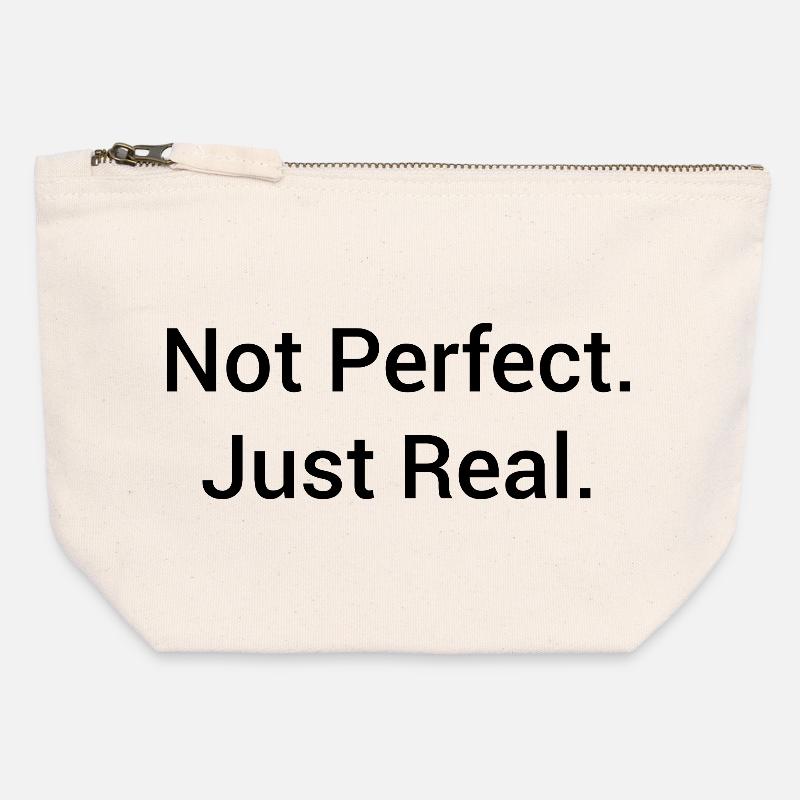 Not Perfect Just Real – Minimalistisches Statement - Canvas Reißverschluss-Täschchen (12 x 13 cm) - Naturweiß