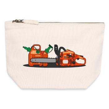 Tronçonneuse et conteneur combiné - Pochette zippée en toile 12 x 13 cm - blanc naturel - Devant