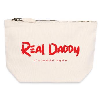 Vrai papa en rouge, père d’une fille - Pochette zippée en toile 12 x 13 cm - blanc naturel - Devant