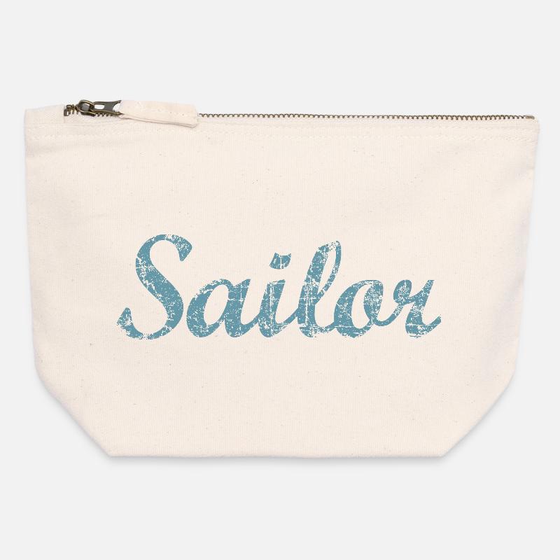 Sailor Sail Sailing - Canvas Zip Pouch 12 x 13 cm - nature