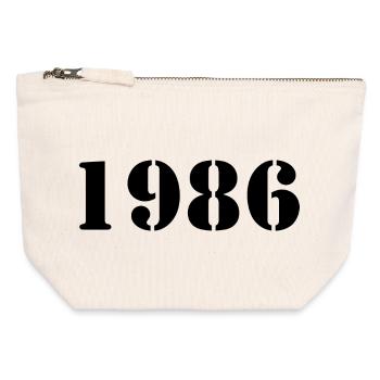 Né en 1986 Année de naissance - Pochette zippée en toile 12 x 13 cm - blanc naturel - Devant