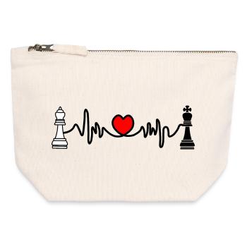 Échecs cardio roi noir et reine blanc - Pochette zippée en toile 12 x 13 cm - blanc naturel - Devant
