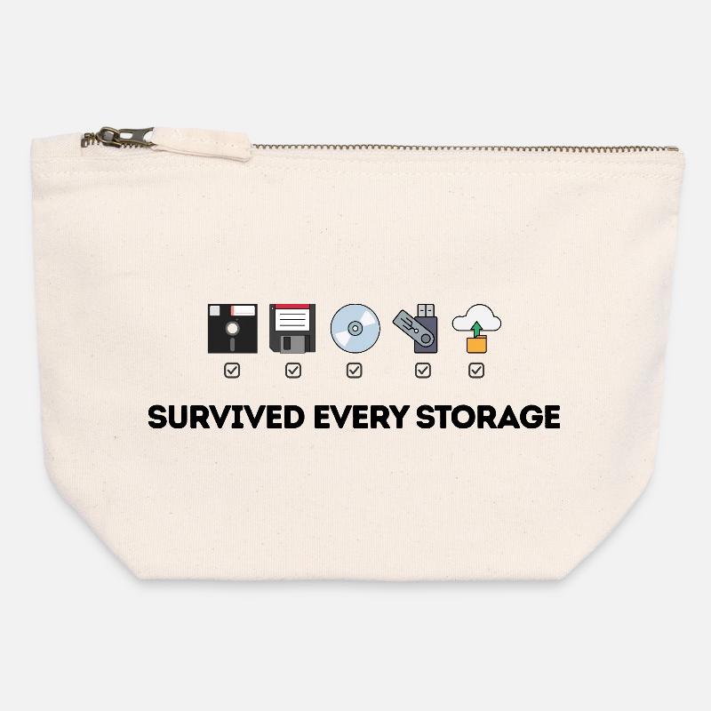 Évolution du stockage de données - Icônes technologiques - Pochette zippée en toile 12 x 13 cm - blanc naturel
