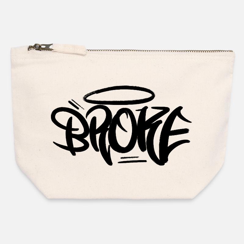 Style de conception de graffiti brisé - Pochette zippée en toile 12 x 13 cm - blanc naturel