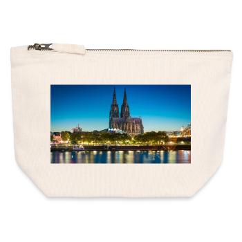 Silhouette lumineuse du soir de la cathédrale de Cologne - Pochette zippée en toile 12 x 13 cm - blanc naturel - Devant