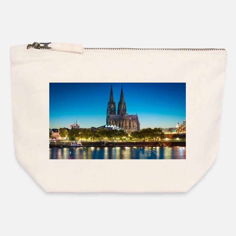 Cologne Cathedral Evening Light Silhouette - Canvas Zip Pouch 12 x 13 cm - nature