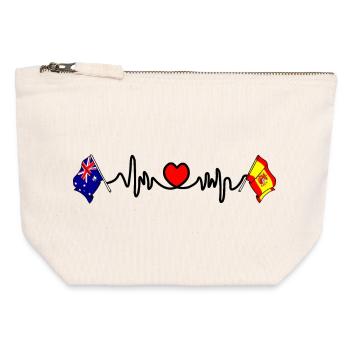 Cardio coeur avec drapeau Australie et drapeau Espagne - Pochette zippée en toile 12 x 13 cm - blanc naturel - Devant