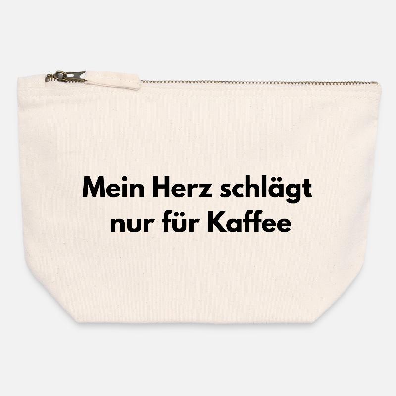 Dicton - Mon cœur ne bat que pour le café - Pochette zippée en toile 12 x 13 cm - blanc naturel