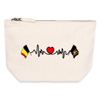 Coeur cardio avec drapeau Belgique, Brabant flamand - Pochette zippée en toile 12 x 13 cm - blanc naturel - Devant