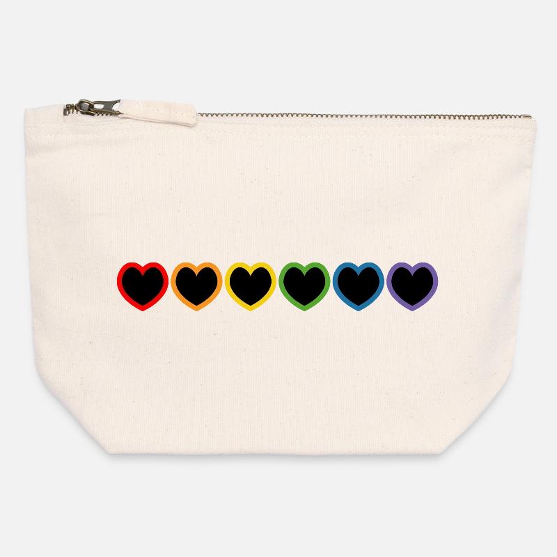 Cuori LGBT arcobaleno nero - Pochette in tela con zip 12 x 13 cm - bianco naturale