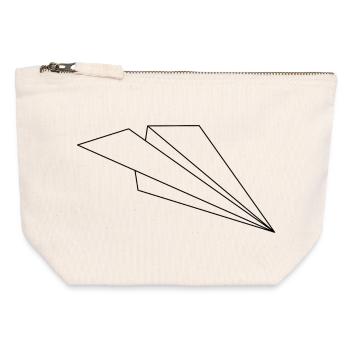 avion en papier - Pochette zippée en toile 12 x 13 cm - blanc naturel - Devant