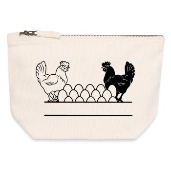Monogramme de poulet foncé et clair - Pochette zippée en toile 12 x 13 cm - blanc naturel - Devant