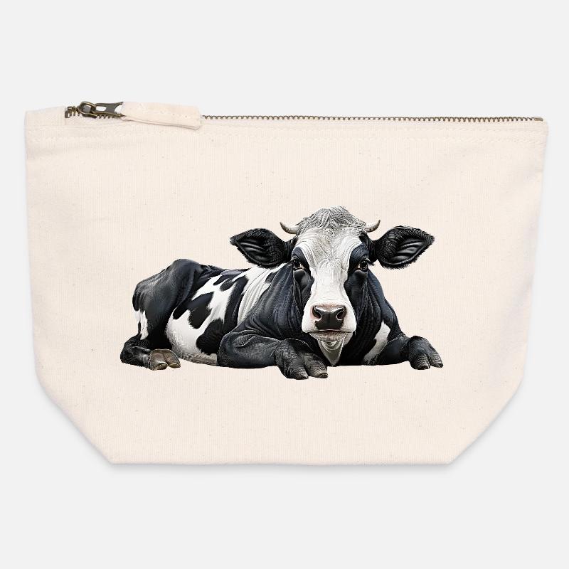 Vache - Pochette zippée en toile 12 x 13 cm - blanc naturel