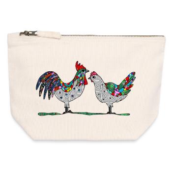 Rooster and hen - Canvas Zip Pouch 12 x 13 cm - nature - Front