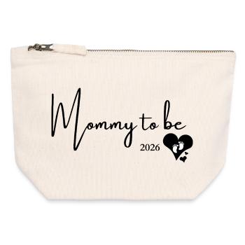 Maman qui sera en 2026 - Pochette zippée en toile 12 x 13 cm - blanc naturel - Devant
