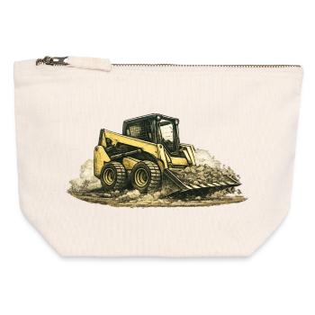 Machine de chantier vintage à chargeuse compacte - Pochette zippée en toile 12 x 13 cm - blanc naturel - Devant