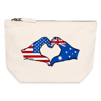 USA Australia Flag Hand Heart Shape - Canvas Zip Pouch 12 x 13 cm - nature - Front