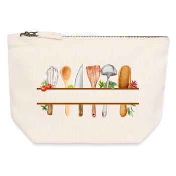 Cadeau cuisine watercolor personnalisé  - Pochette zippée en toile 12 x 13 cm - blanc naturel - Devant