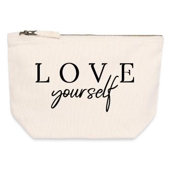 Love yourself T-Shirt typo par Clarissa Schwarz - Pochette zippée en toile 12 x 13 cm - blanc naturel - Devant