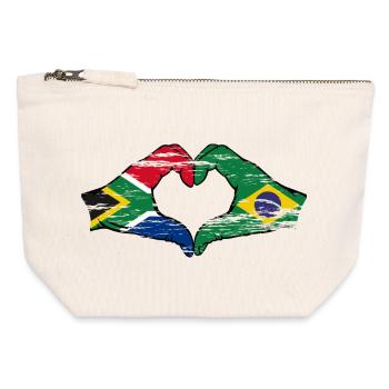 Afrique du Sud Brésil Drapeau Mains Coeur Forme D’occasion - Pochette zippée en toile 12 x 13 cm - blanc naturel - Devant