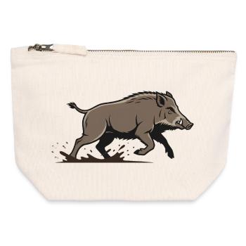 Boar Racing Attack Hunting - Canvas Zip Pouch 12 x 13 cm - nature - Front