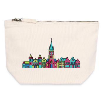 Ligne de la silhouette de la ville de Nimègue Waal Bridge - Pochette zippée en toile 12 x 13 cm - blanc naturel - Devant