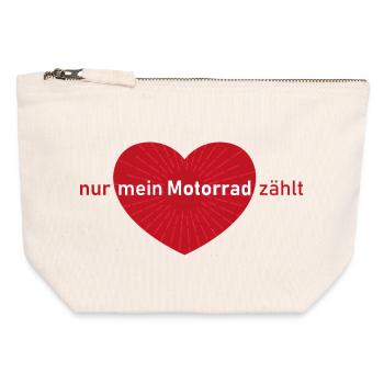 Nur mein Motorrad zählt Herz - Canvas Reißverschluss-Täschchen (12 x 13 cm) - Naturweiß - Vorne