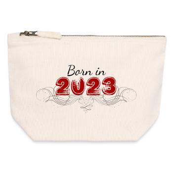 Born in 2023 decorated for babies - Canvas Zip Pouch 12 x 13 cm - nature - Front