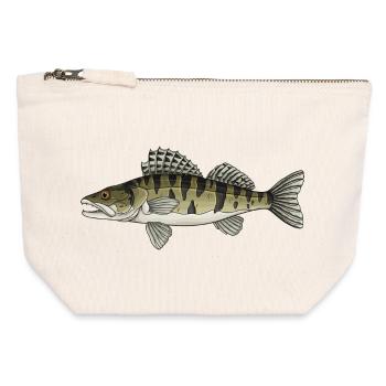 Zander Predator-Fisch-Design für Angler - Canvas Reißverschluss-Täschchen (12 x 13 cm) - Naturweiß - Vorne