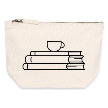 Stack of Books Coffee Cup Outline - Canvas Zip Pouch 12 x 13 cm - nature - Front