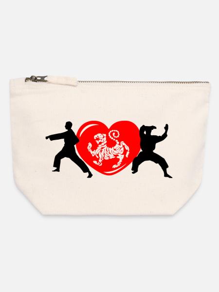 Shotokan Karate Herz mit Tiger - Canvas Reißverschluss-Täschchen (12 x 13 cm) - Naturweiß