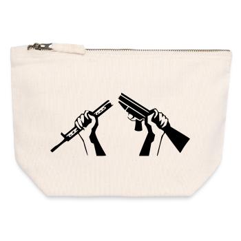 Fusil Brisé - Symbole de la Paix - Pochette zippée en toile 12 x 13 cm - blanc naturel - Devant