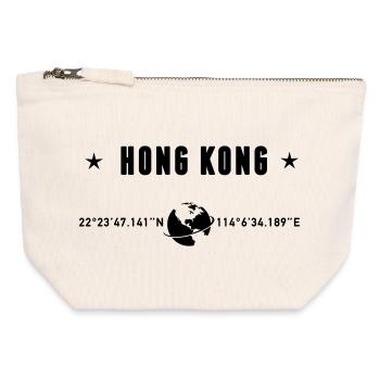 Hong Kong Coordinates Black Typography - Canvas Zip Pouch 12 x 13 cm - nature - Front