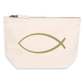 Ichtus poisson or - Pochette zippée en toile 12 x 13 cm - blanc naturel - Devant