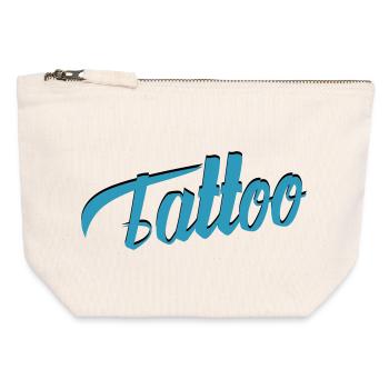 Écriture de tatouage en sarcelle-ci - Pochette zippée en toile 12 x 13 cm - blanc naturel - Devant