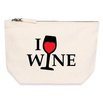 Ich liebe Wein, ich liebe Wein mit einem roten Herzen - Canvas Reißverschluss-Täschchen (12 x 13 cm) - Naturweiß - Vorne
